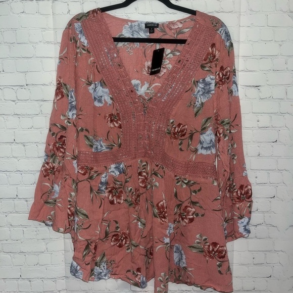 Torrid Women's Floral Print Lace-Up Peasant Blouse Plus Size Top - Picture 3 of 6